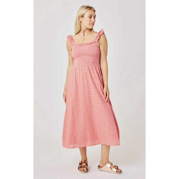 Carve Design Orange Coral Ruffle Smocked Midi Dress Sz L Cottagecore Cowgirl NWT - Picture 1 of 11